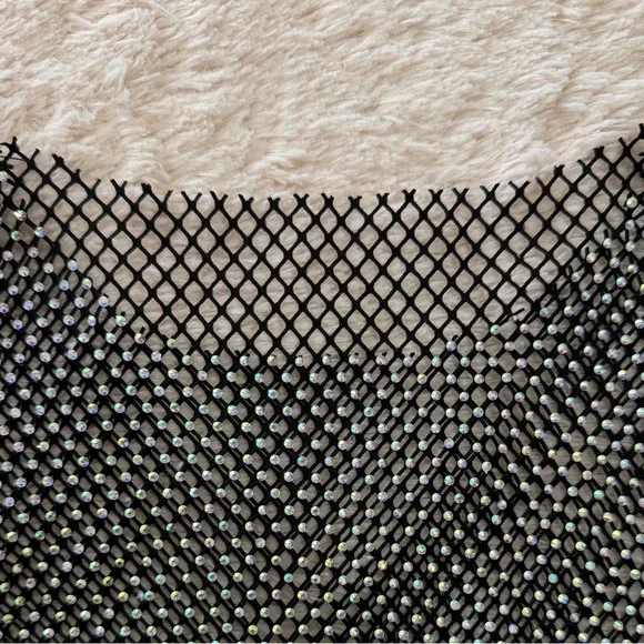 Free People Crystal Mesh Long Sleeve Black Top Shinny - Picture 7 of 9